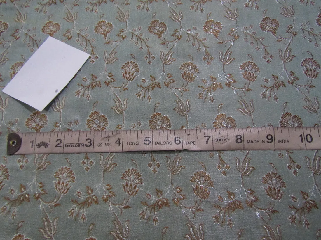 100% PURE Silk Brocade fabric Icy Blue &Golden Brown colour 44 wide available for bulk preorder BRO141[4 PURE]