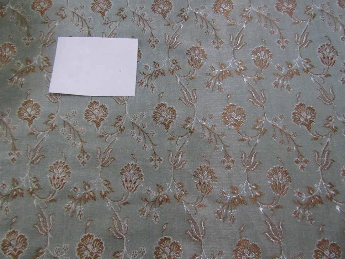 100% PURE Silk Brocade fabric Icy Blue &Golden Brown colour 44" wide BRO141[4]