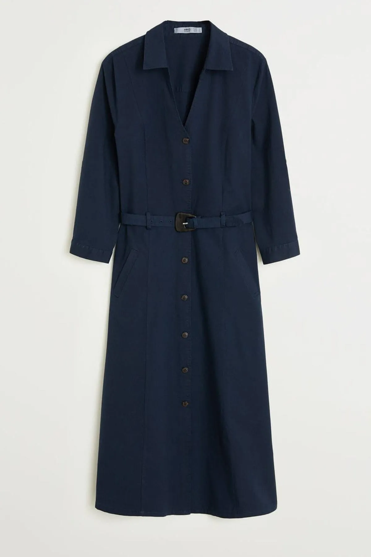 13104 Navy Blue Tie Waist Shirt Dress