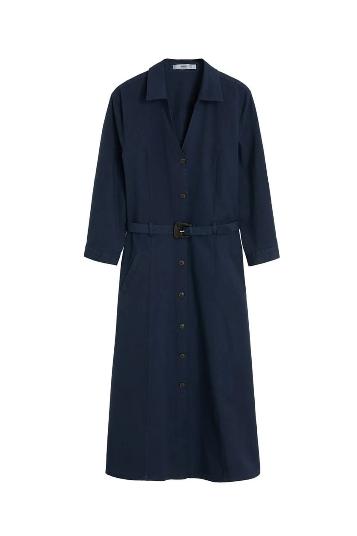 13104 Navy Blue Tie Waist Shirt Dress