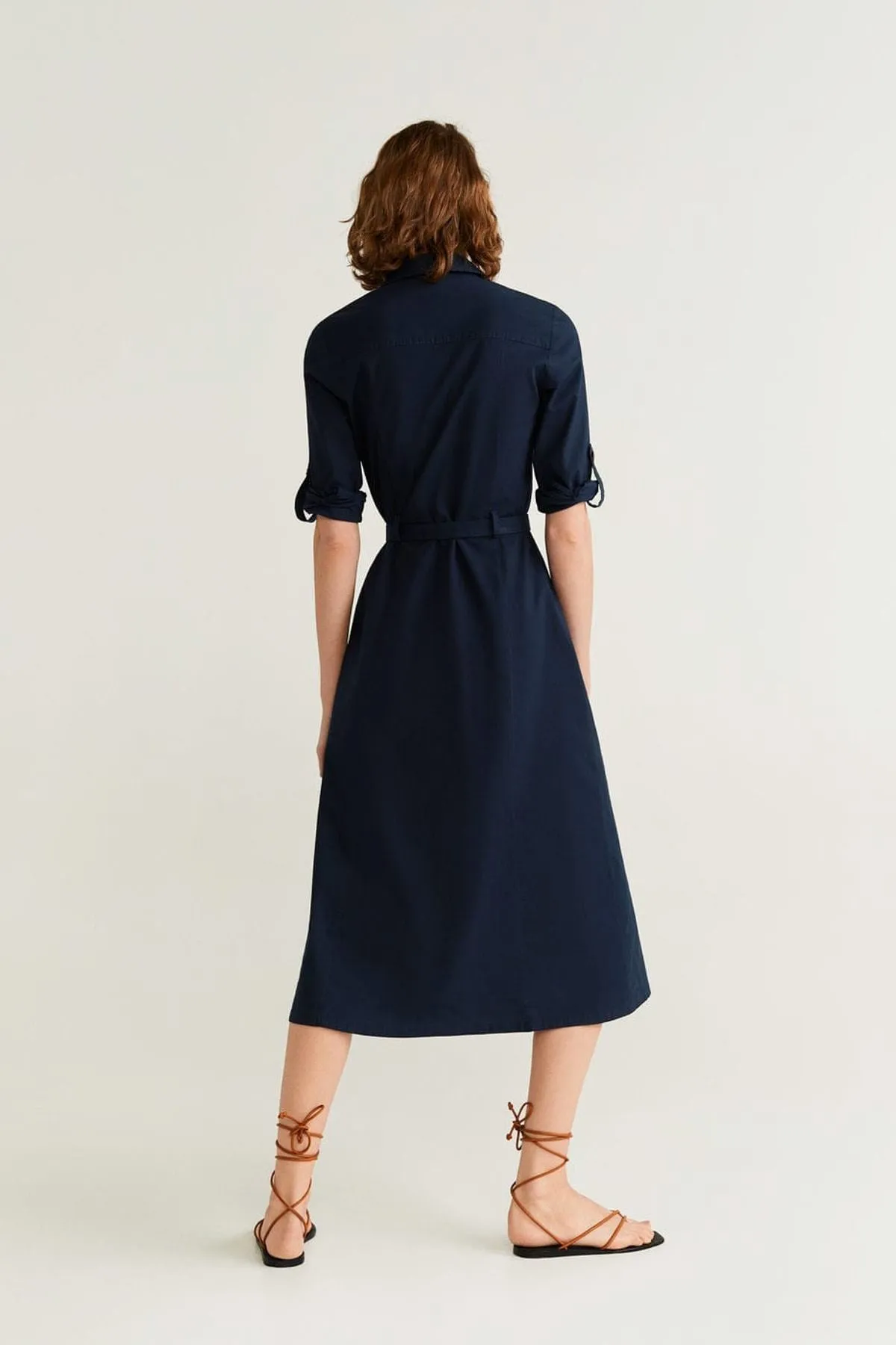 13104 Navy Blue Tie Waist Shirt Dress