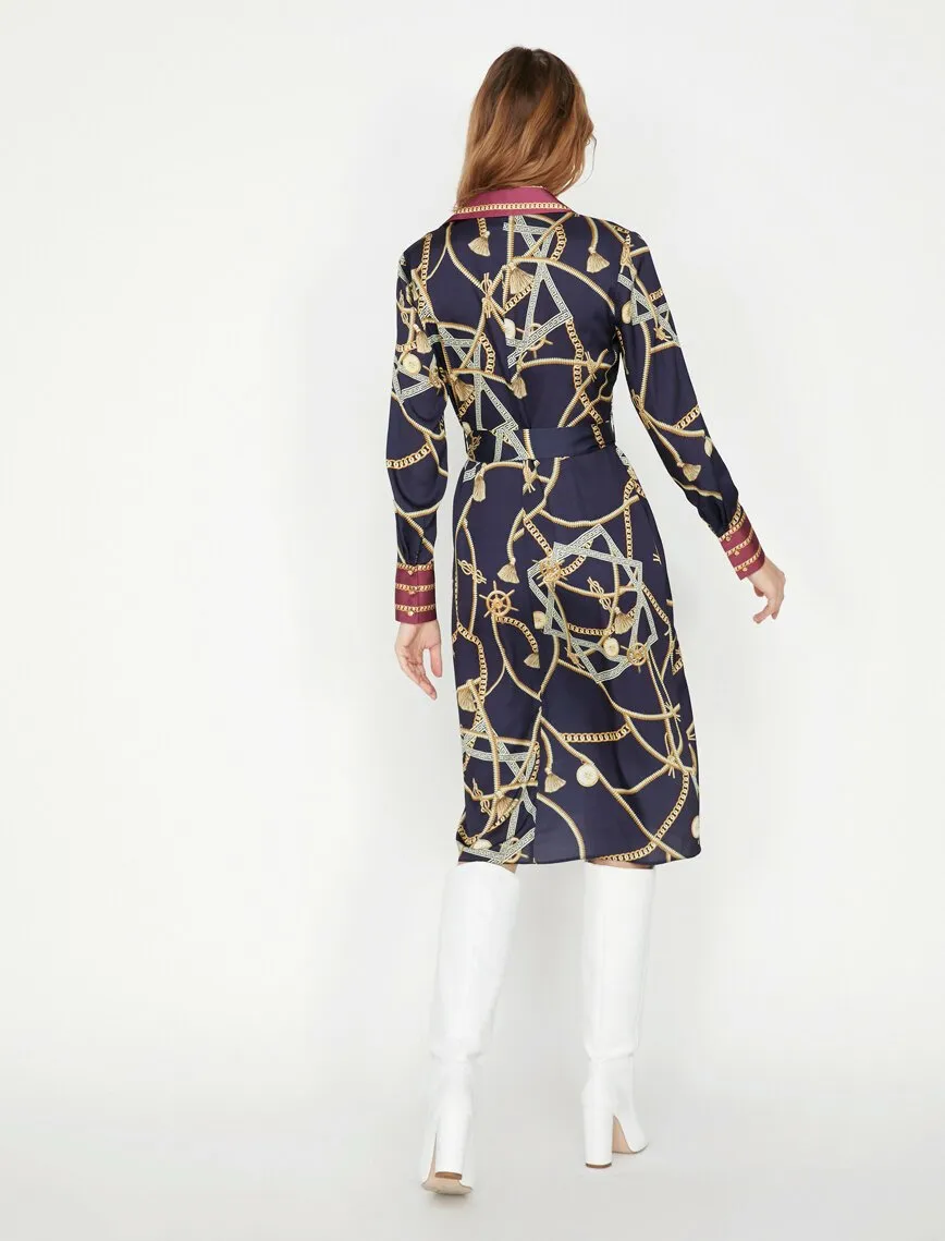 15092 Navy Blue Patterned Shirt Dress