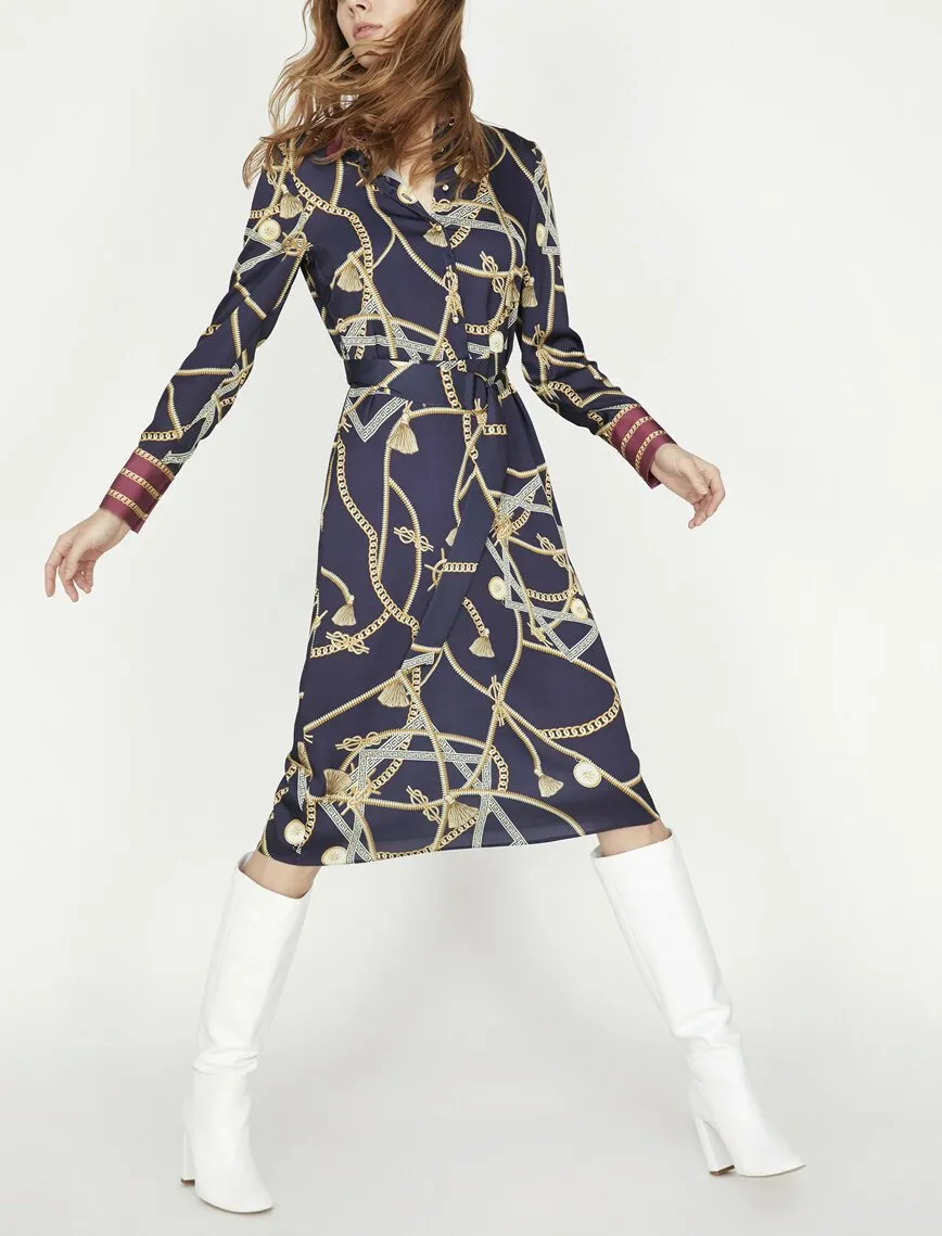 15092 Navy Blue Patterned Shirt Dress