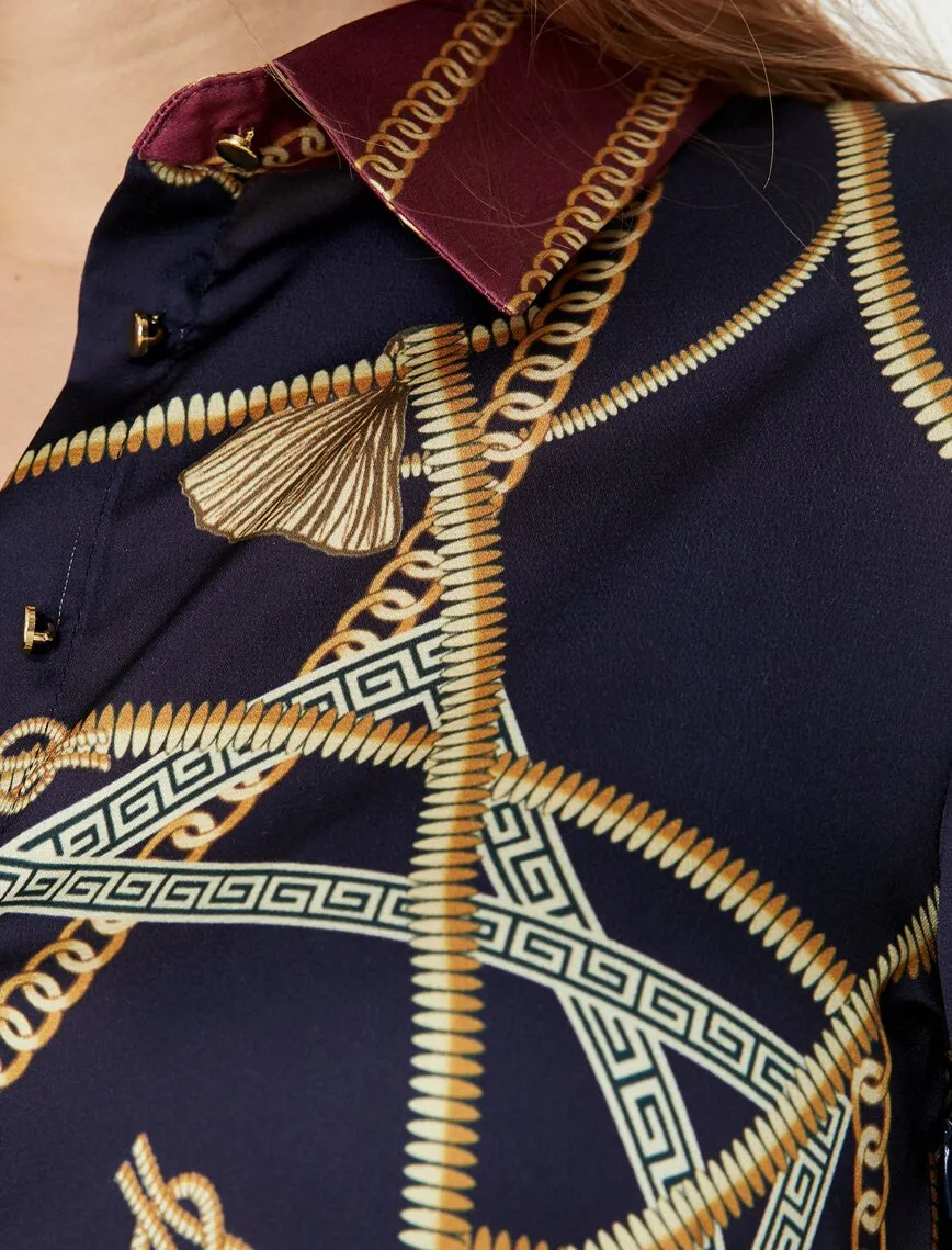 15092 Navy Blue Patterned Shirt Dress