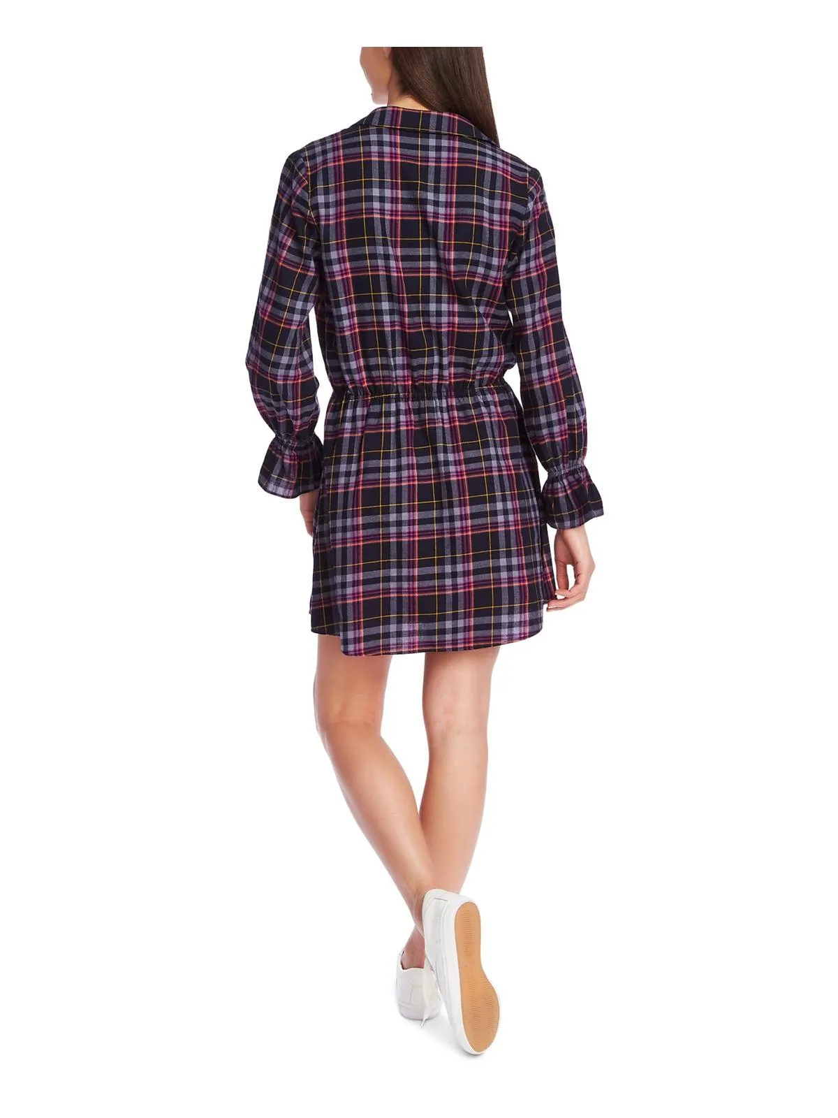 1.STATE Women's Button Front Plaid Shirtdress Blue