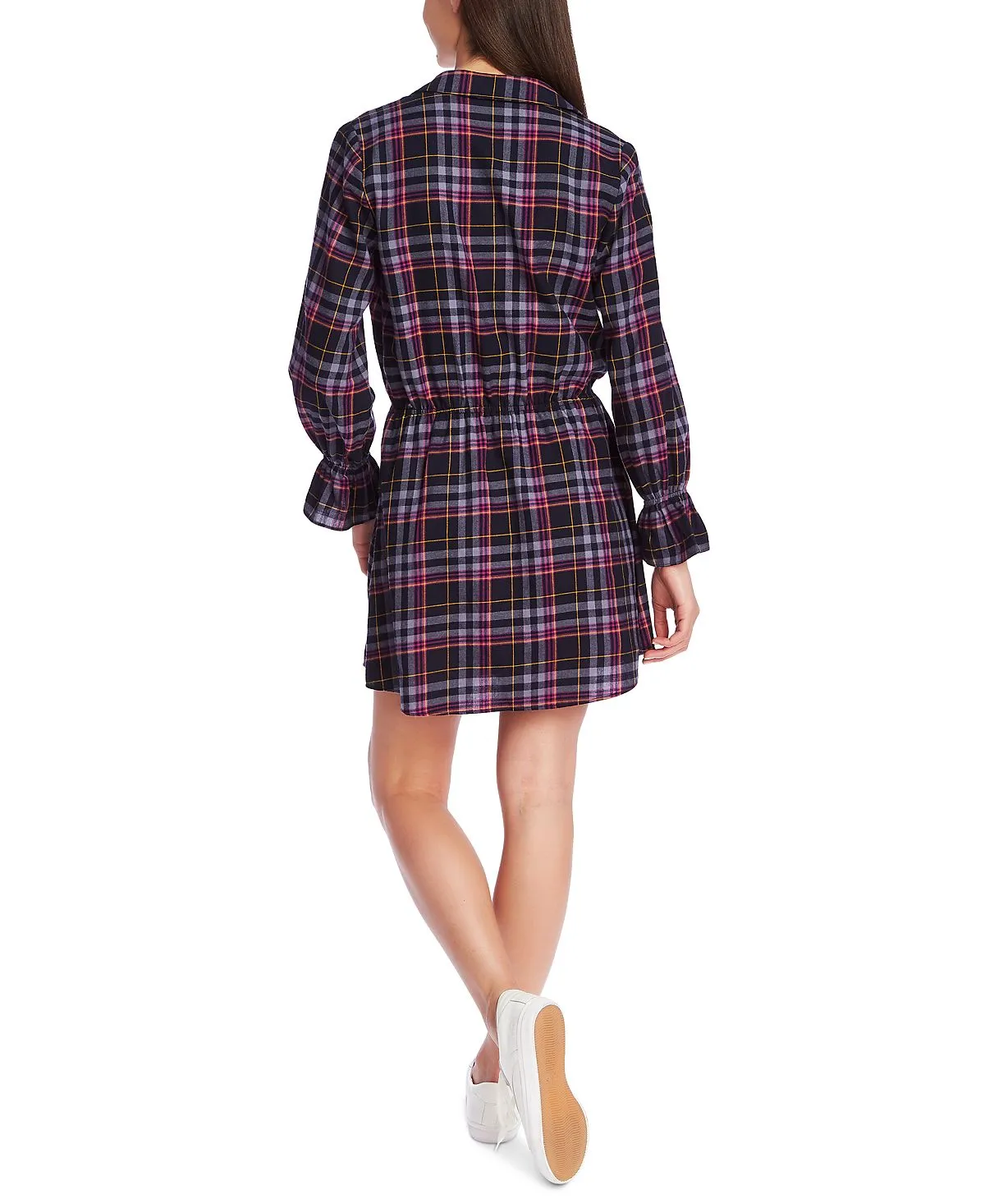 1.STATE Women's Button Front Plaid Shirtdress Blue