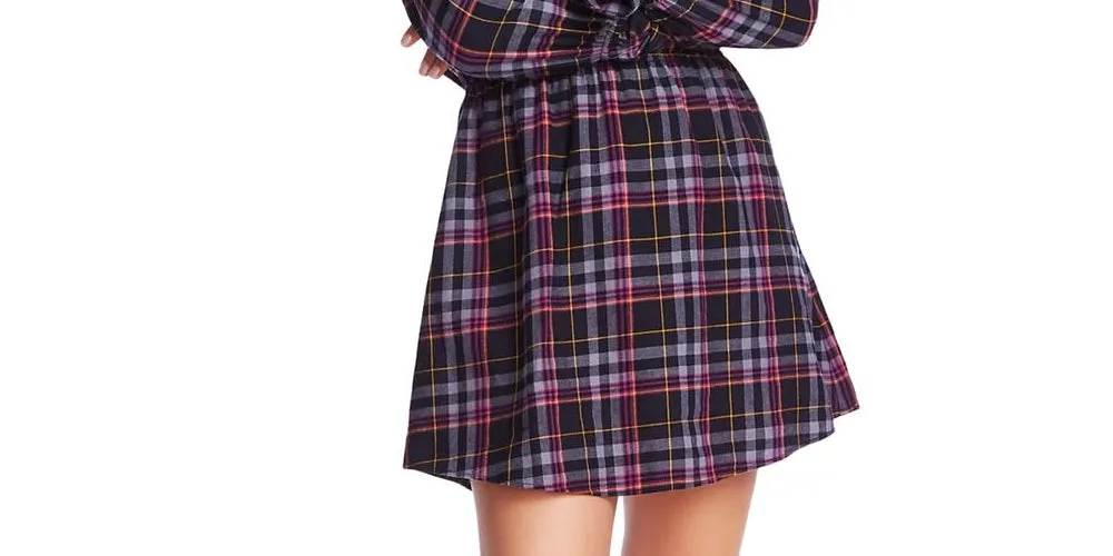 1.STATE Women's Button Front Plaid Shirtdress Blue