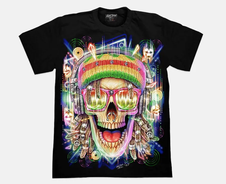 4D Reggae Skull Glow in the Dark UV Reactive T-shirt