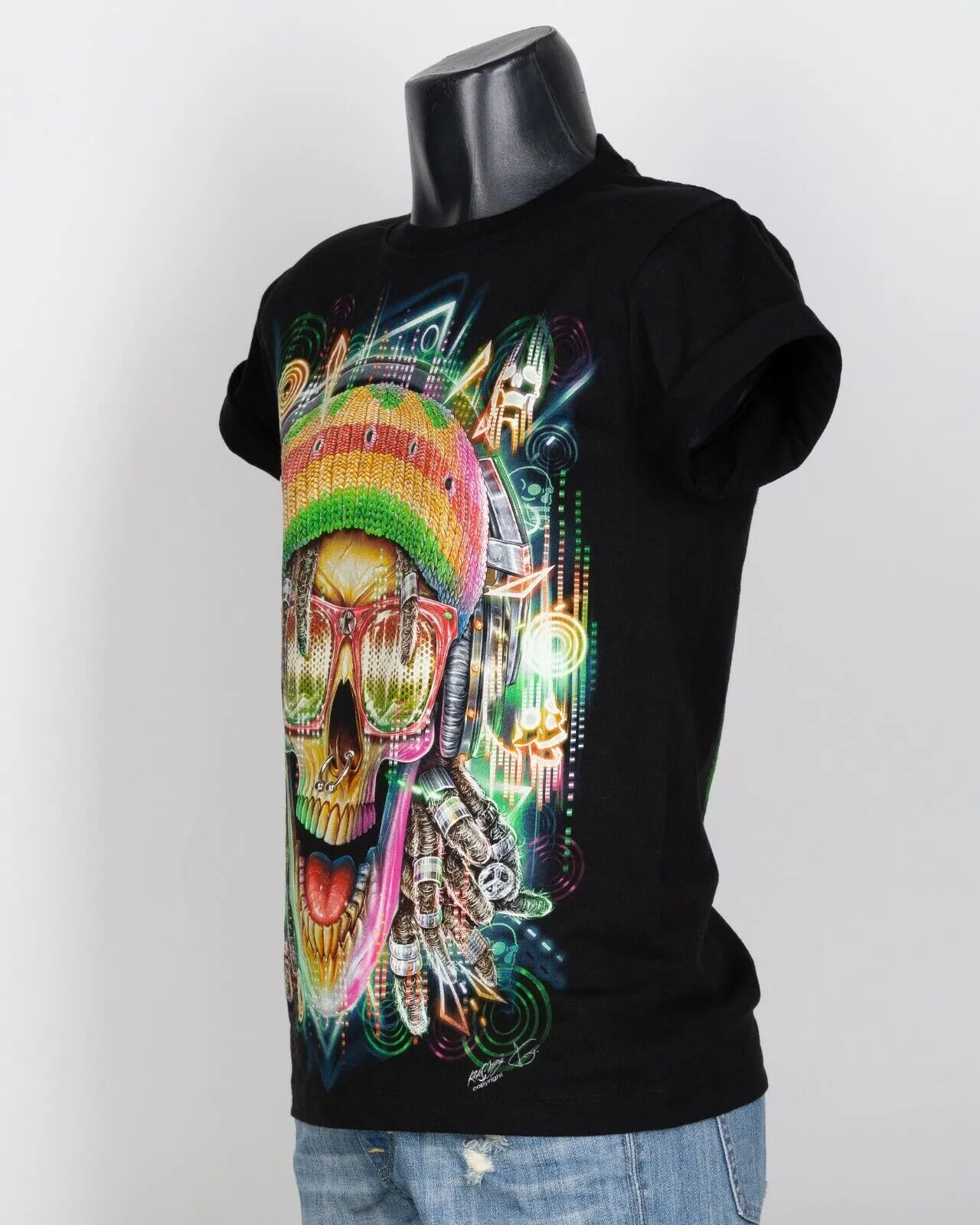 4D Reggae Skull Glow in the Dark UV Reactive T-shirt