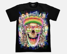 4D Reggae Skull Glow in the Dark UV Reactive T-shirt