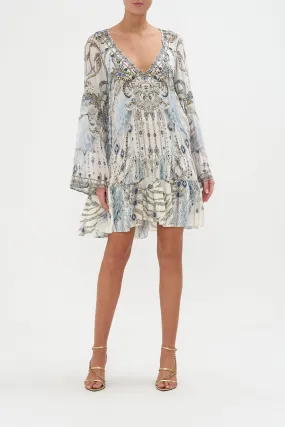 A-LINE GATHERED PANEL DRESS MOON AND BACK