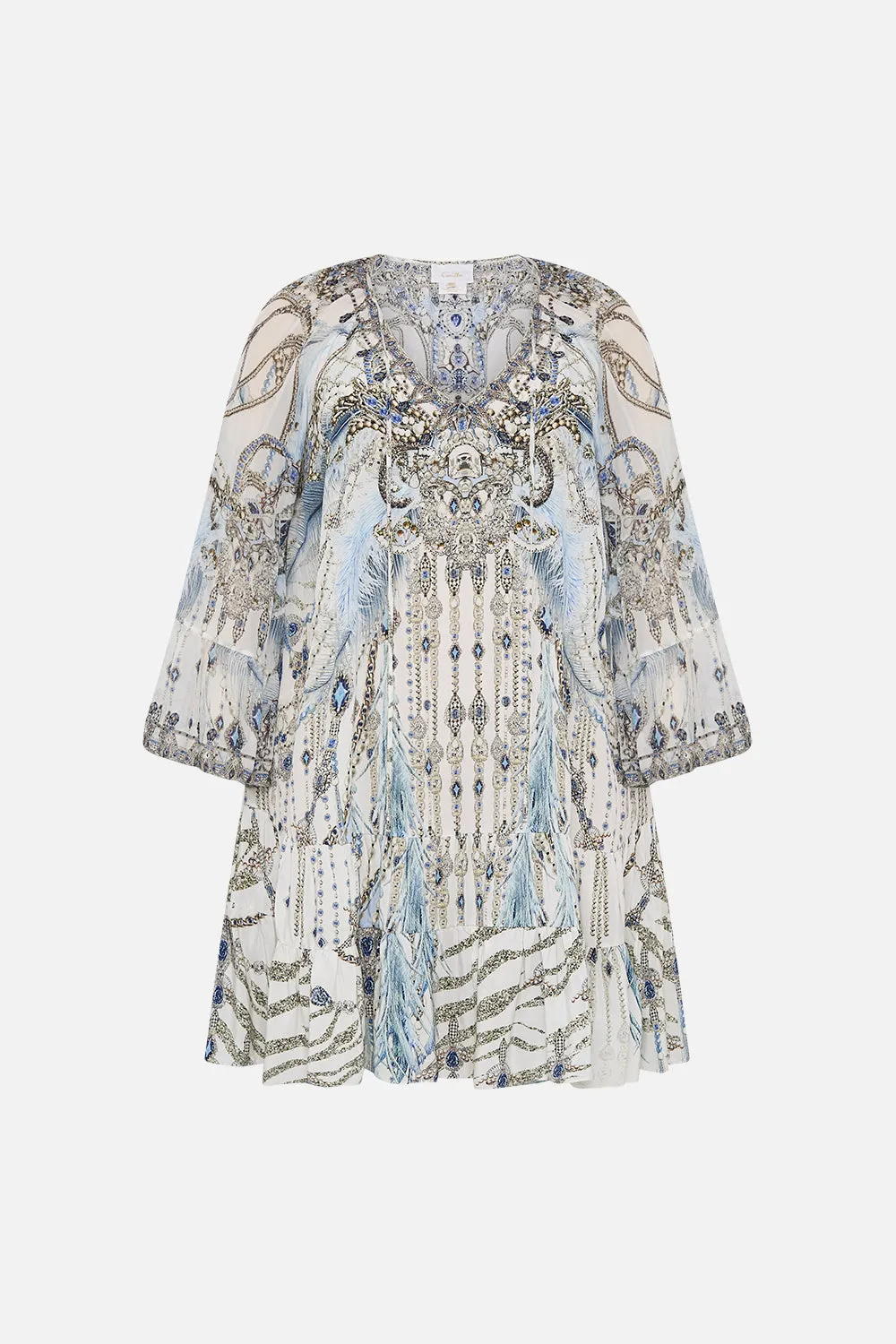 A-LINE GATHERED PANEL DRESS MOON AND BACK