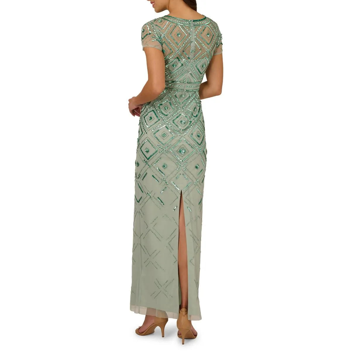 Adrianna Papell Womens Beaded Long Evening Dress