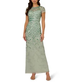 Adrianna Papell Womens Beaded Long Evening Dress