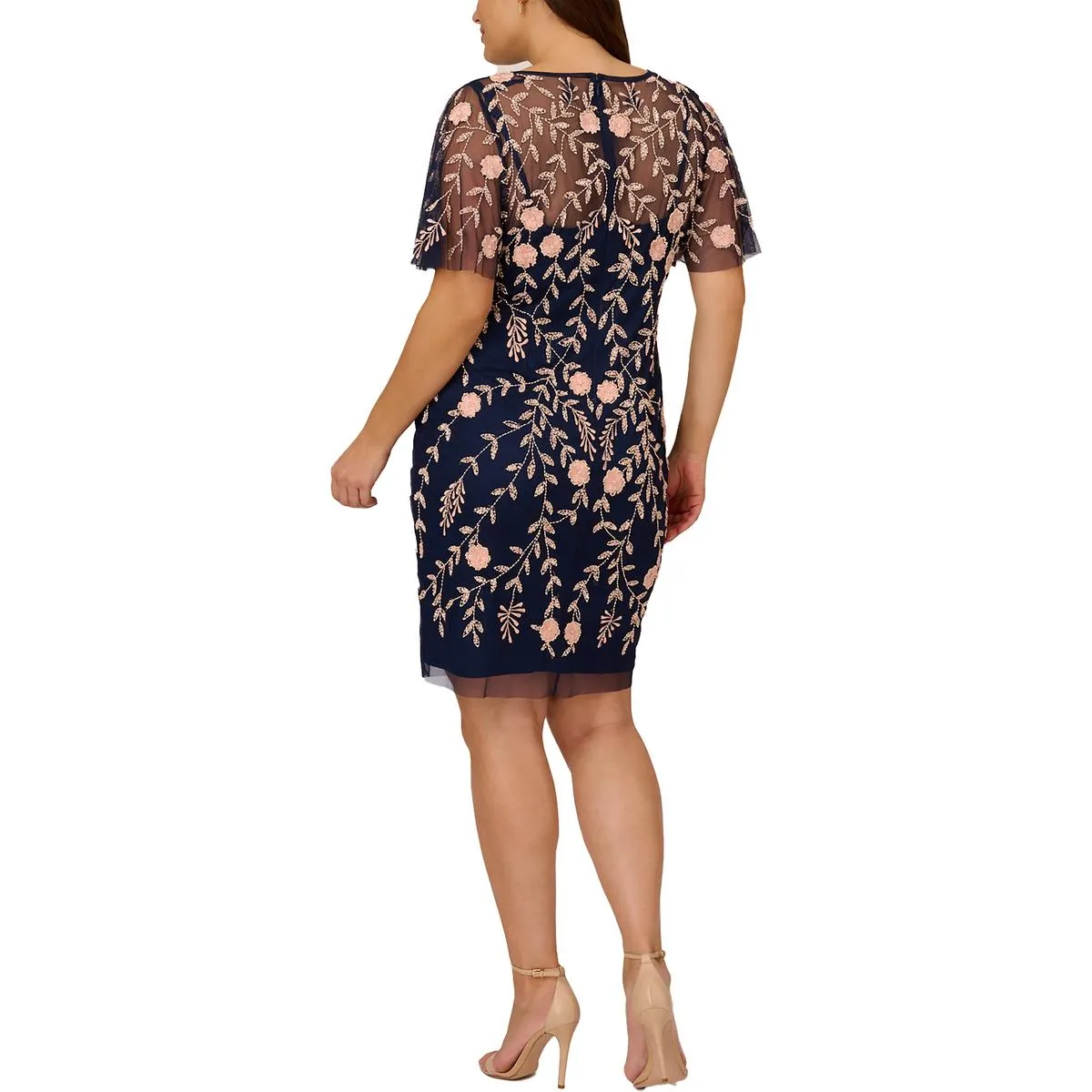 Adrianna Papell Womens Embellished Illusion Cocktail And Party Dress