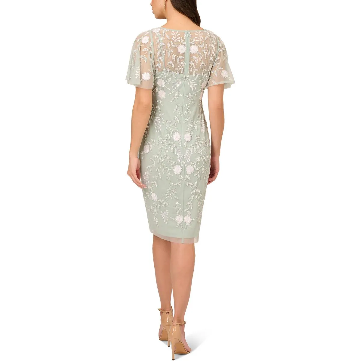 Adrianna Papell Womens Embellished Illusion Cocktail And Party Dress
