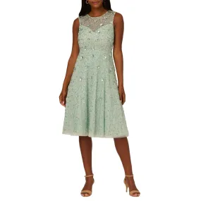 Adrianna Papell Womens Illusion Beaded Fit & Flare Dress