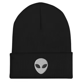 Alien Head Embroidered Cuffed Beanie, Embroidery UFO Party Winter Adult Hat Gift