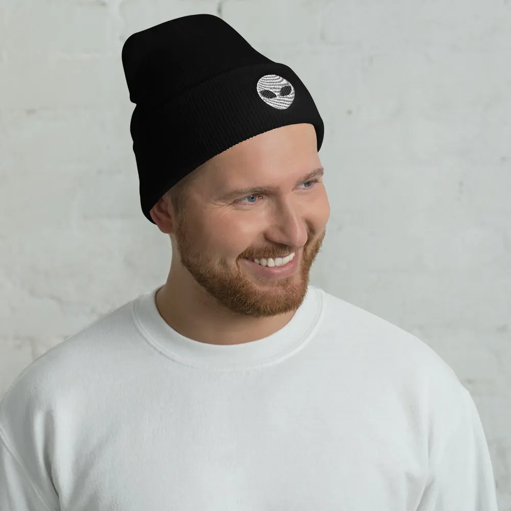 Alien Head Embroidered Cuffed Beanie, Embroidery UFO Party Winter Adult Hat Gift