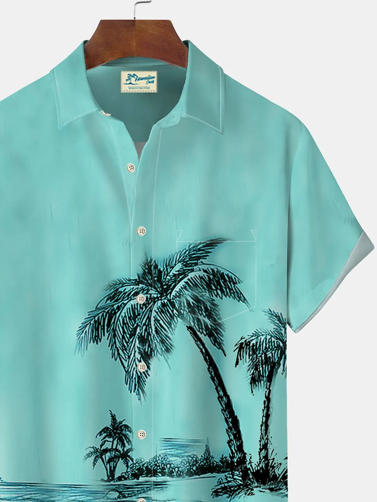 Alohadaddy Hawaiian Icy Green Coconut Tree Men's Button Pocket Shirt