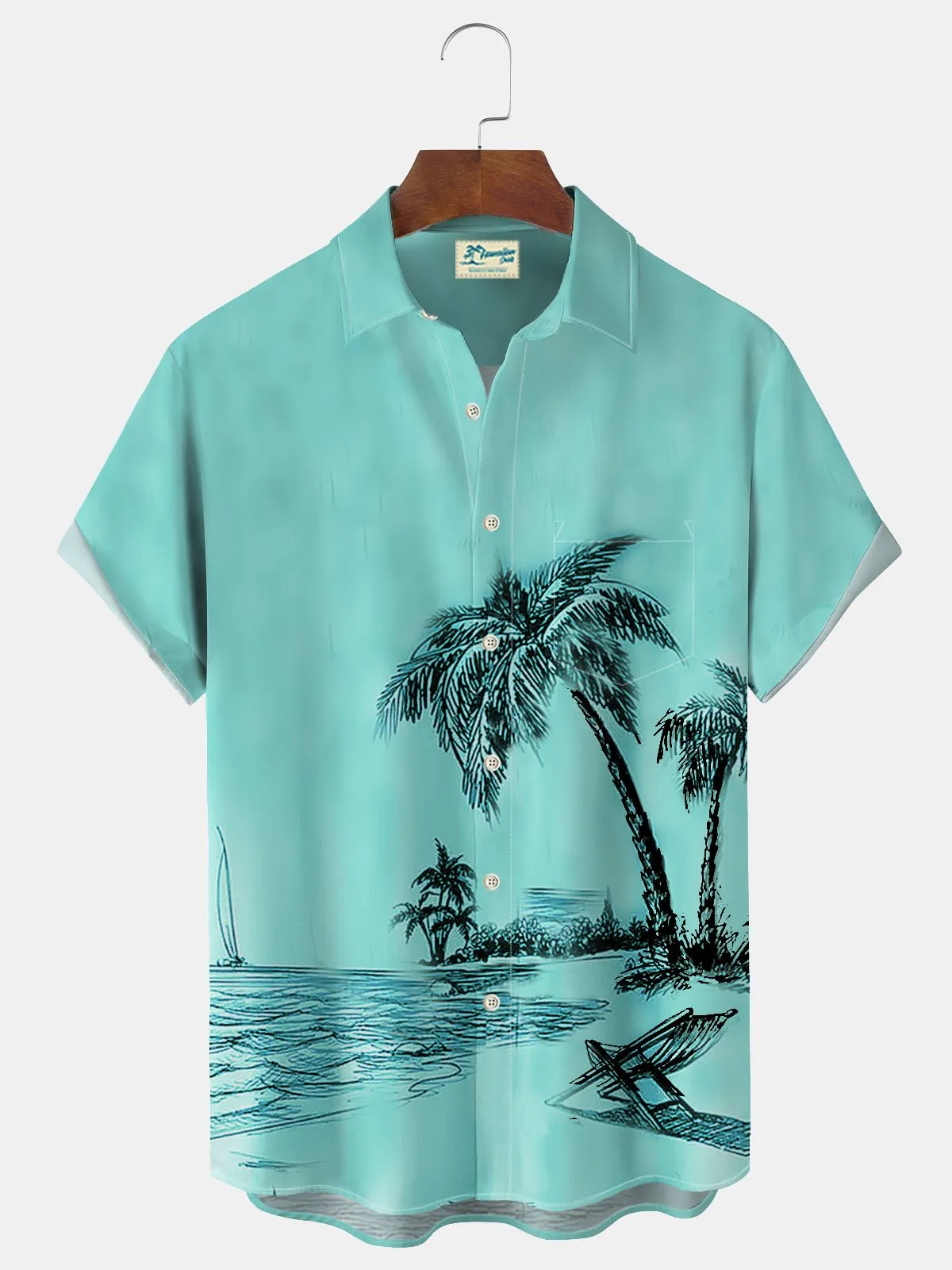 Alohadaddy Hawaiian Icy Green Coconut Tree Men's Button Pocket Shirt