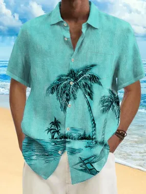 Alohadaddy Hawaiian Icy Green Coconut Tree Men's Button Pocket Shirt