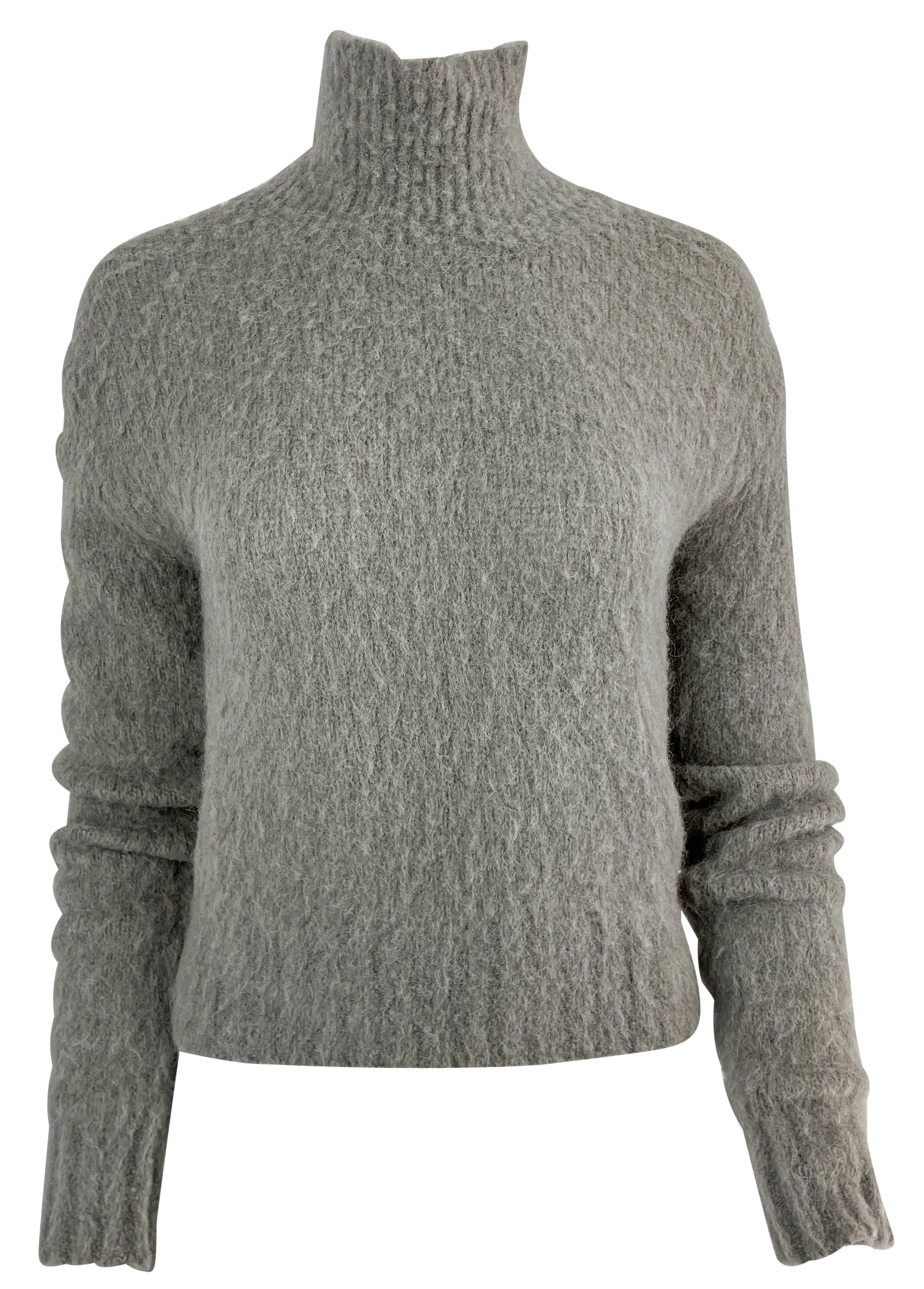 Ami High-Neck Brushed-Effect Sweater in Taupe