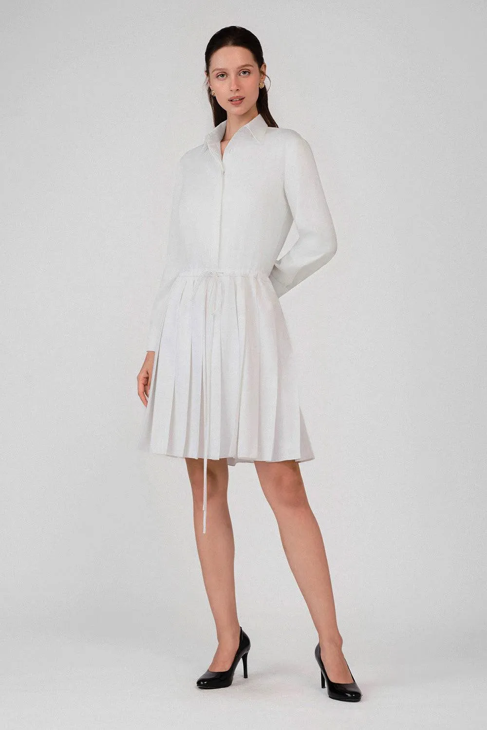 Anahi A-line Shirt Collar Woven Cotton Mini Dress