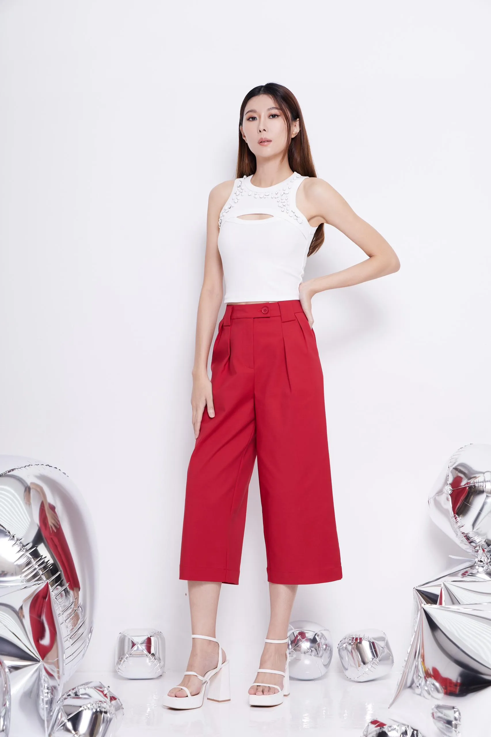 Ara Cutout Embroidery Knit Tank Top
