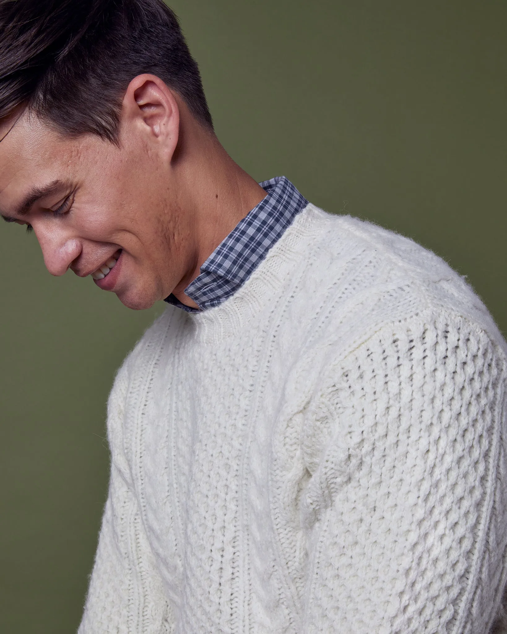 Aran Sweater in Ivory Wool/Baby Alpaca Blend