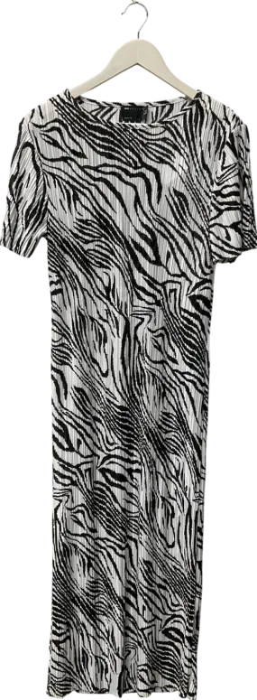 ASOS White Plisse T-shirt Midi Dress In Mono Zebra Print UK 6
