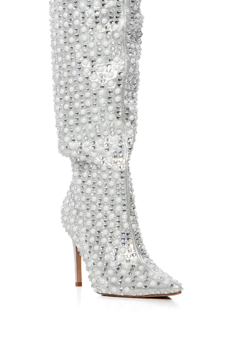 AZALEA WANG LYNLEE SILVER PEARL EMBELLISHED BOOT