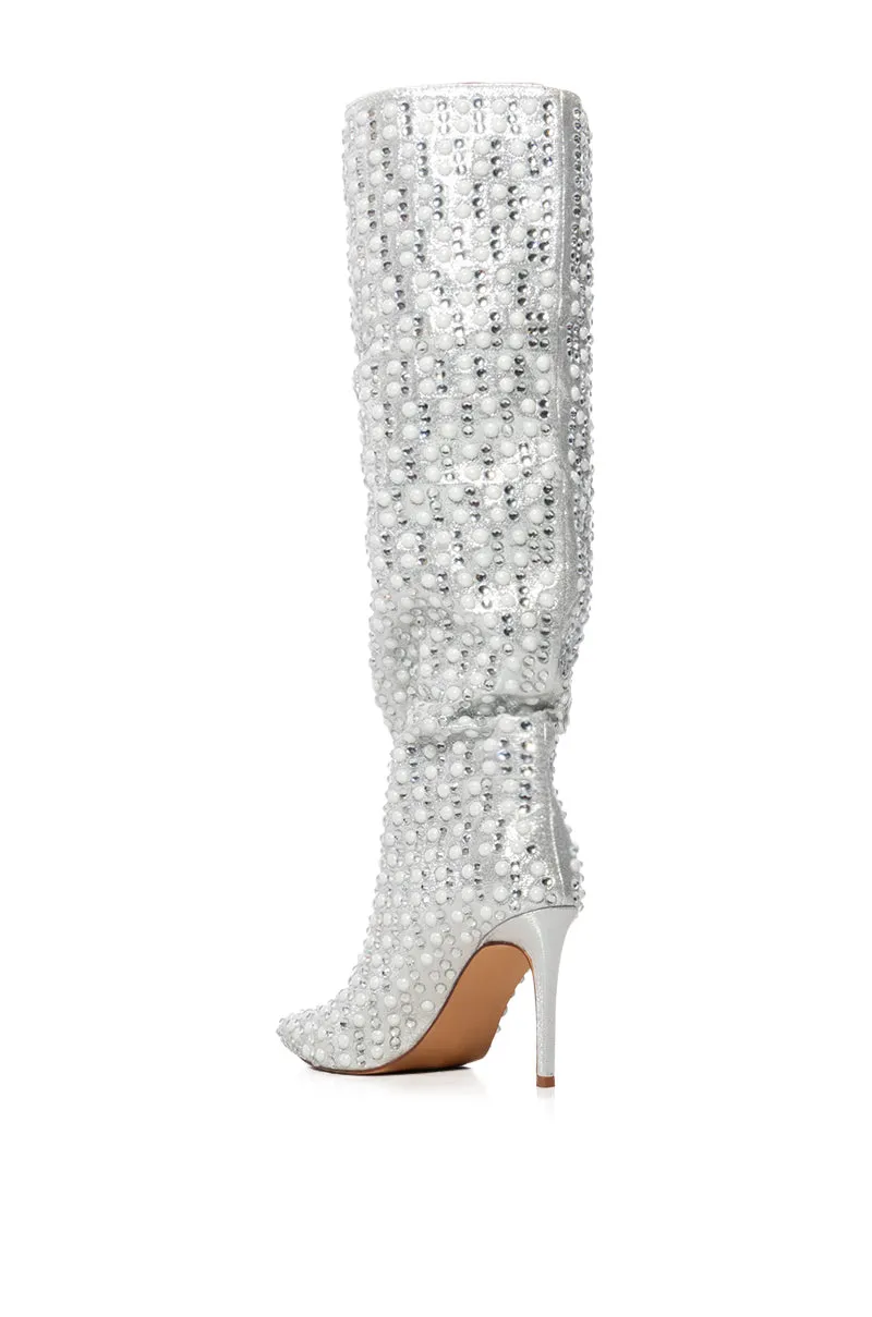 AZALEA WANG LYNLEE SILVER PEARL EMBELLISHED BOOT