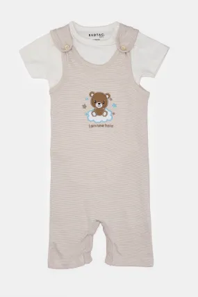 Baby Beige Printed Dungaree Set (2 Piece)