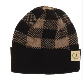 Baby Buffalo Plaid Cuff Beanie - Black/Taupe