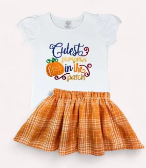 Baby girls thanksgiving outfit - Cutest pumpkin girls outfit - Thanksgiving shirt and skirt outfit,