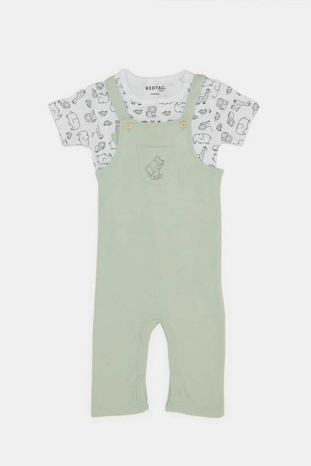 Baby Mint And White Printed Dungaree Set (2 Piece)