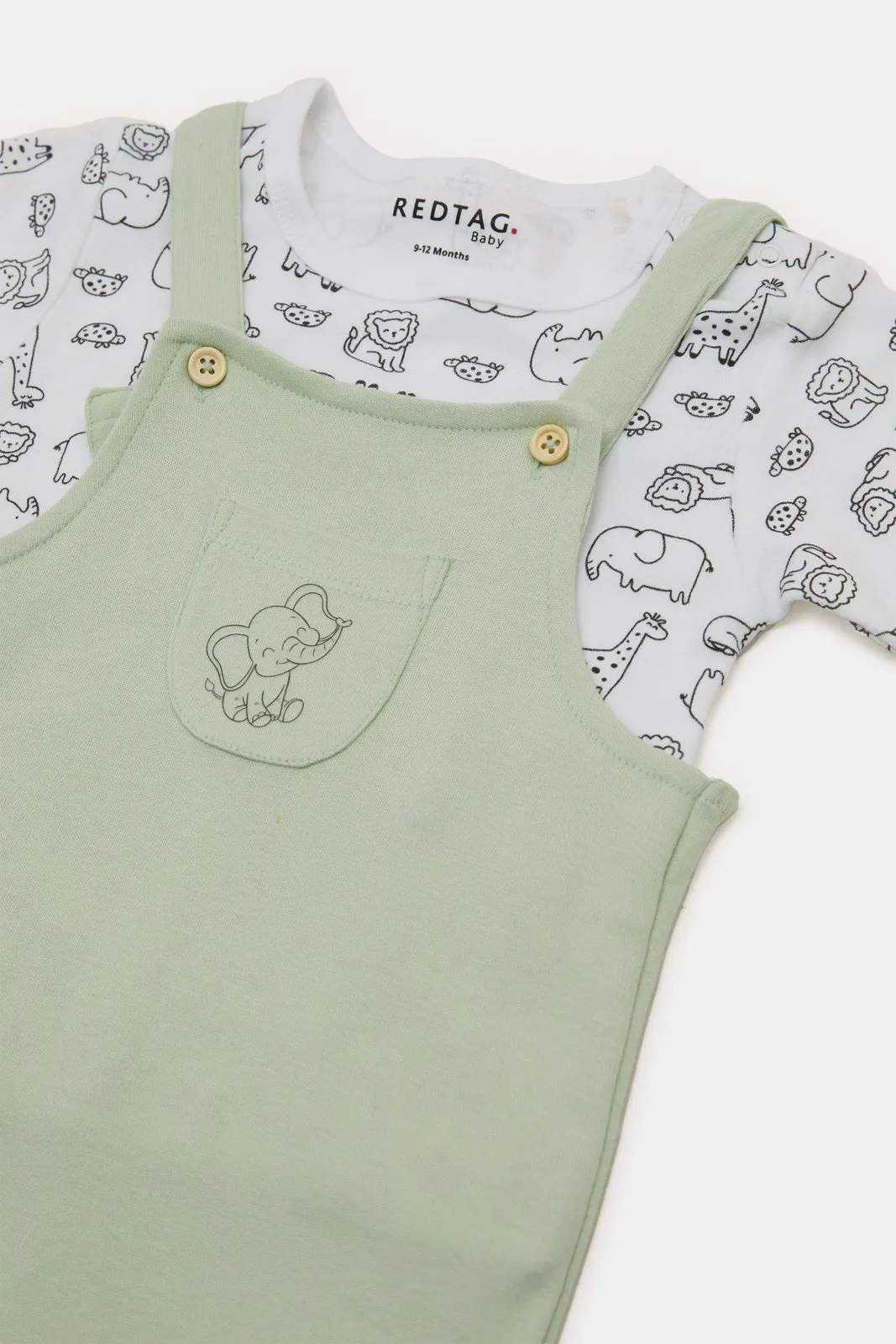Baby Mint And White Printed Dungaree Set (2 Piece)