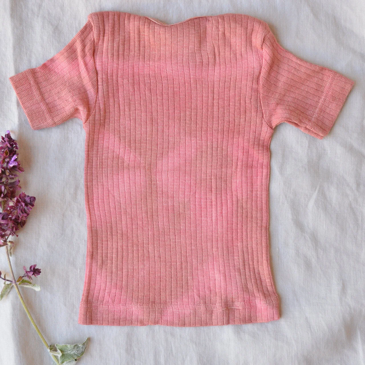 Baby Plant Dyed T-Shirt in Organic Cotton/Merino/Silk - Ochre Rose (3-24m)