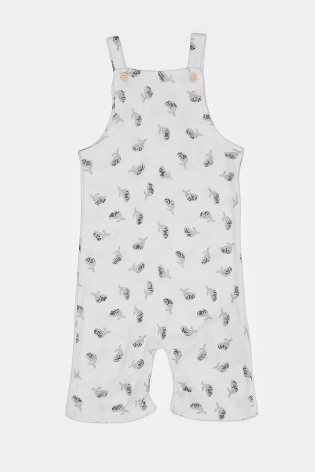 Baby White And Grey Printed Dungaree Set (2 Piece)