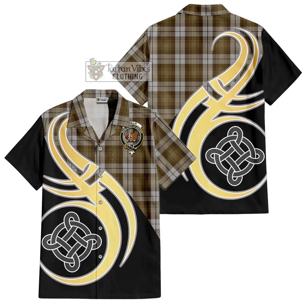 Baillie Dress Tartan Short Sleeve Button Shirt with Family Crest and Celtic Symbol Style
