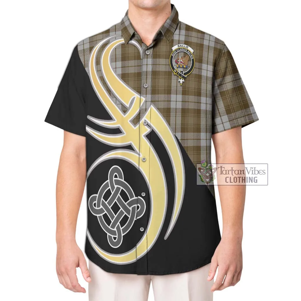 Baillie Dress Tartan Short Sleeve Button Shirt with Family Crest and Celtic Symbol Style