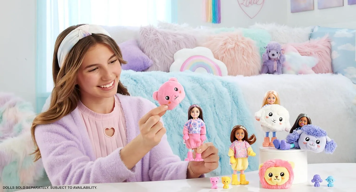 Barbie Chelsea Cutie Reveal Small Doll & Accessories, Brunette in Poodle Costume, 6 Surprises, Color Change (Styles May Vary)
