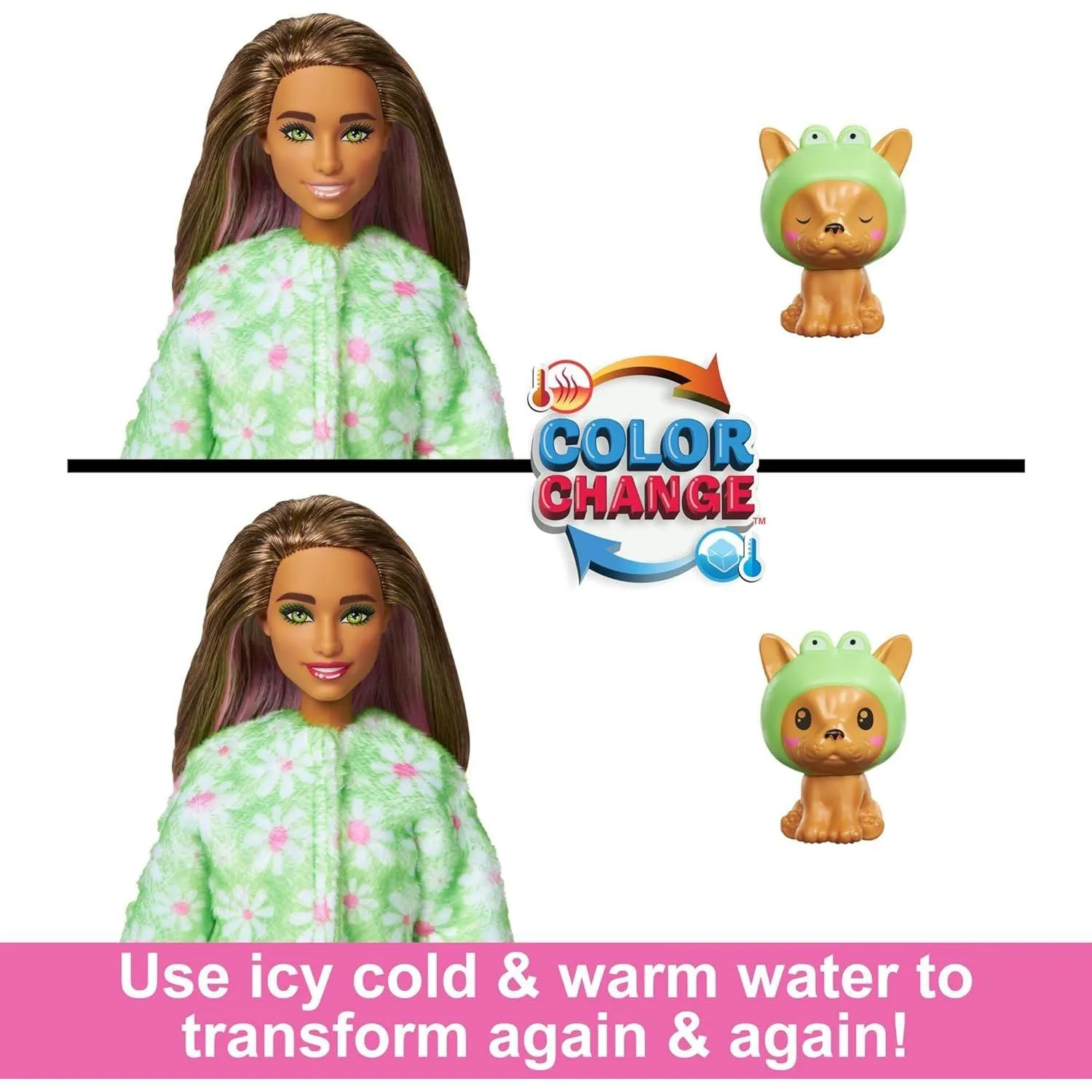 Barbie Cutie Reveal Doll & Accessories with Animal Plush Costume & 10 Surprises Including Color Change, Puppy as Frog in Costume-Themed Series