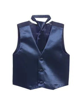 Big Boys Navy Three Button Satin Vest Tie 2 Pc Set 8-16