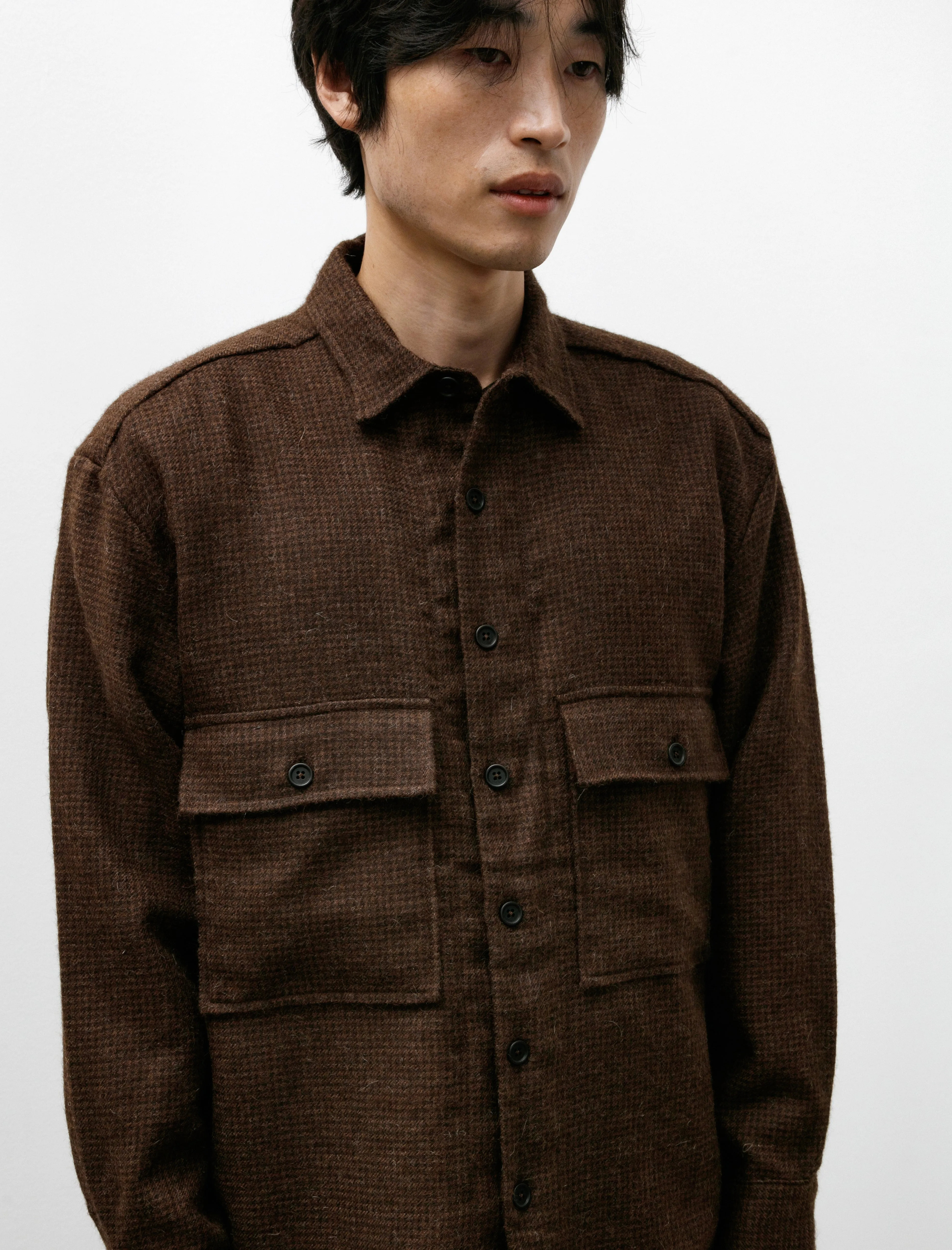 Big Shirt Alpaca Houndstooth Undyed Brown