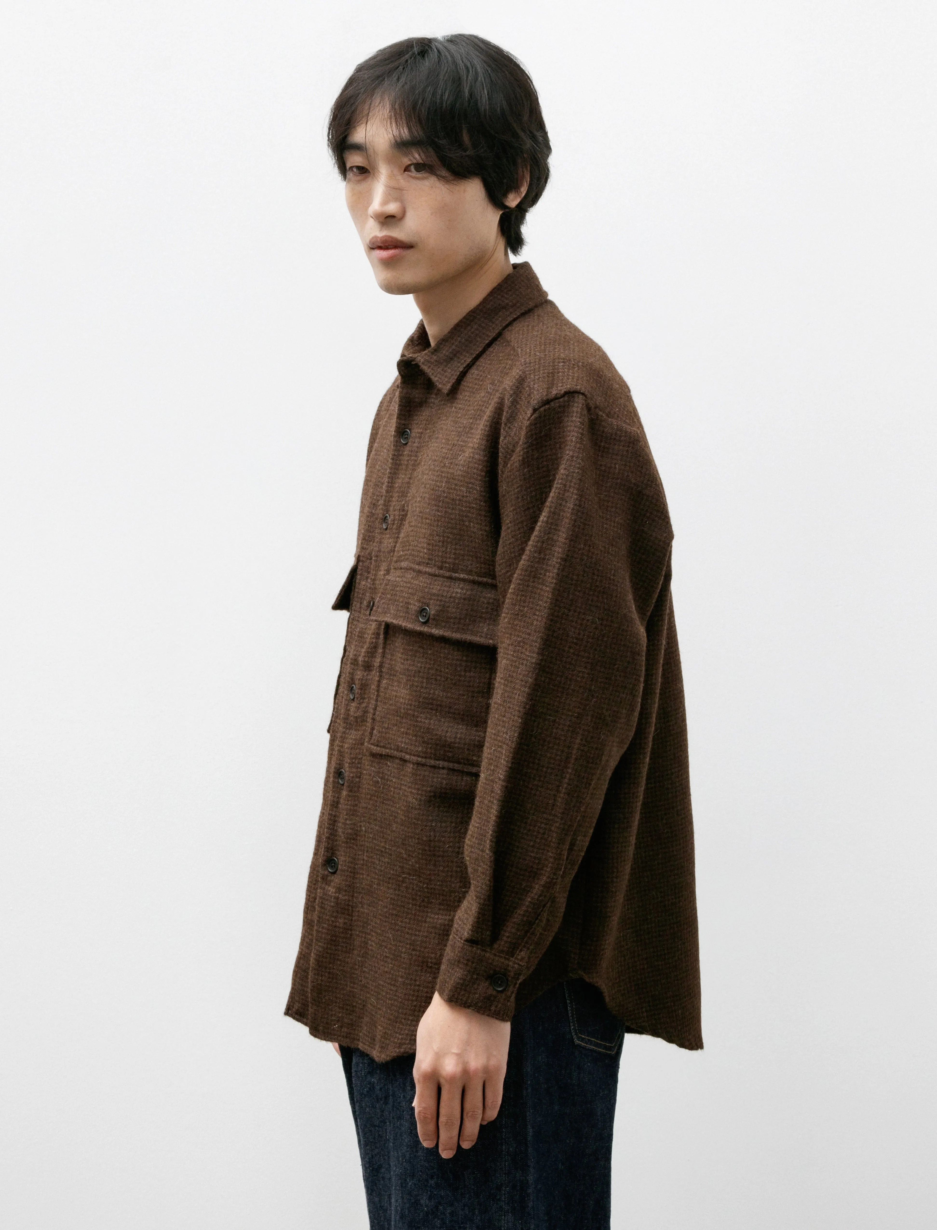 Big Shirt Alpaca Houndstooth Undyed Brown