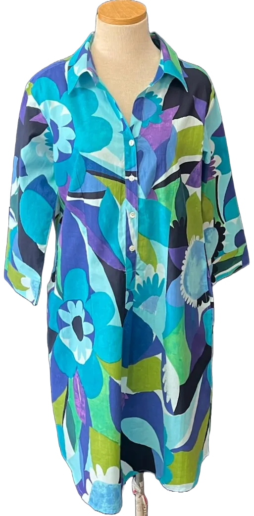 Blue Retro KikiSol Shirt Dress