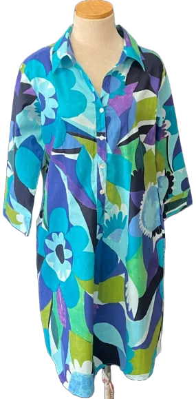Blue Retro KikiSol Shirt Dress