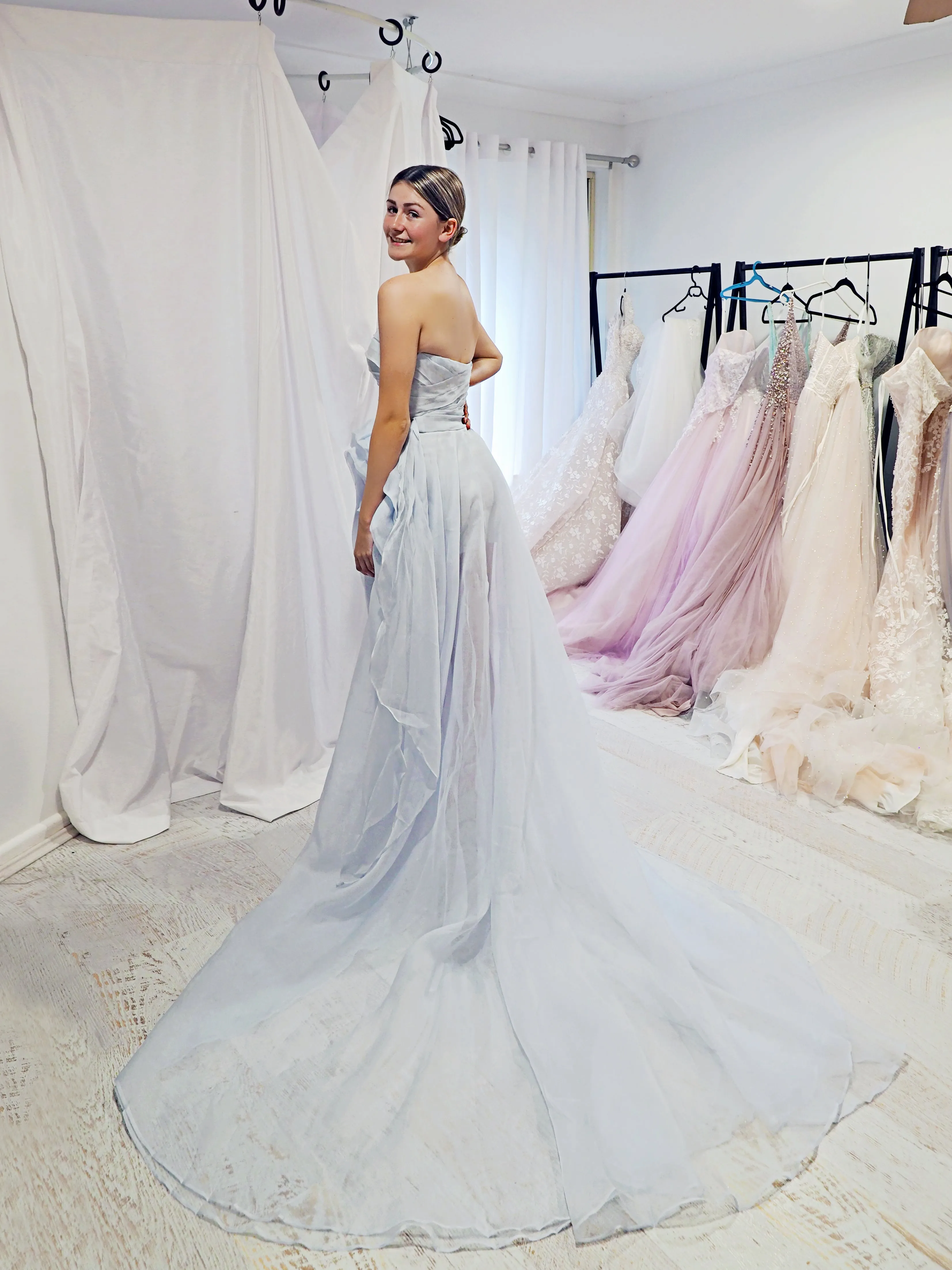 Blue rose silk organza high and low dress